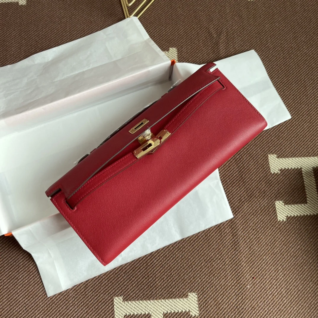 HERMES Clutches Bags Epsom Leather (Red-Gold) 31X14X3CM H00202608091055 - Image 8