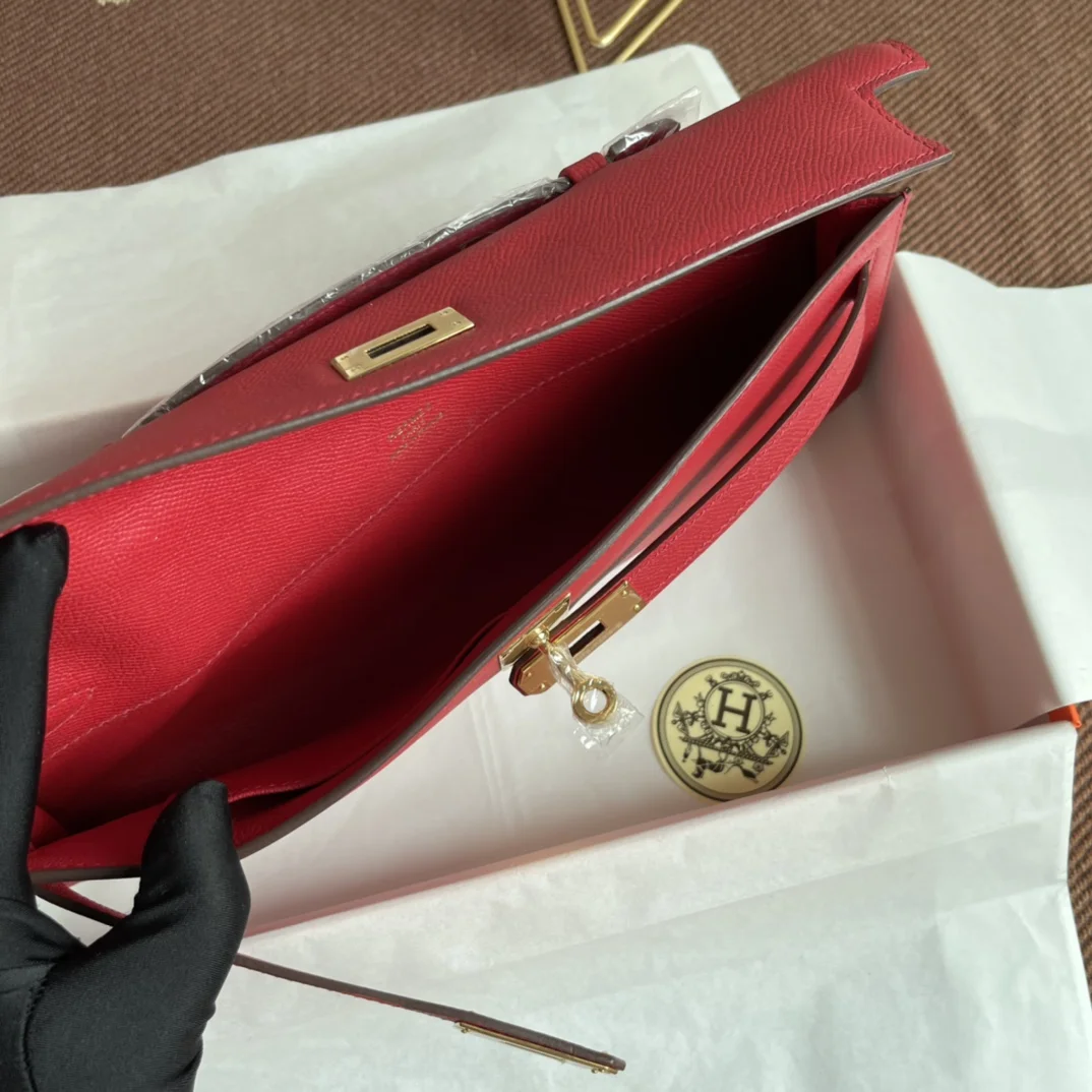 HERMES Clutches Bags Epsom Leather (Red-Gold) 31X14X3CM H00202608091055 - Image 9