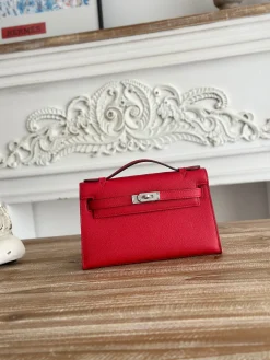 HERMES Clutches Bags Epsom Leather (Red-Silver) 22CM F50202608090141