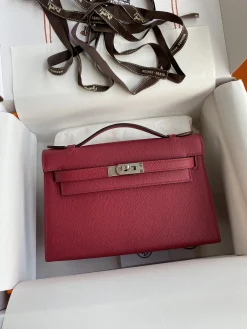HERMES Clutches Bags Epsom Leather (Red-Silver) 22CM F50202608090222