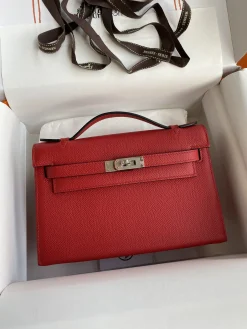 HERMES Clutches Bags Epsom Leather (Red-Silver) 22CM F50202608090226