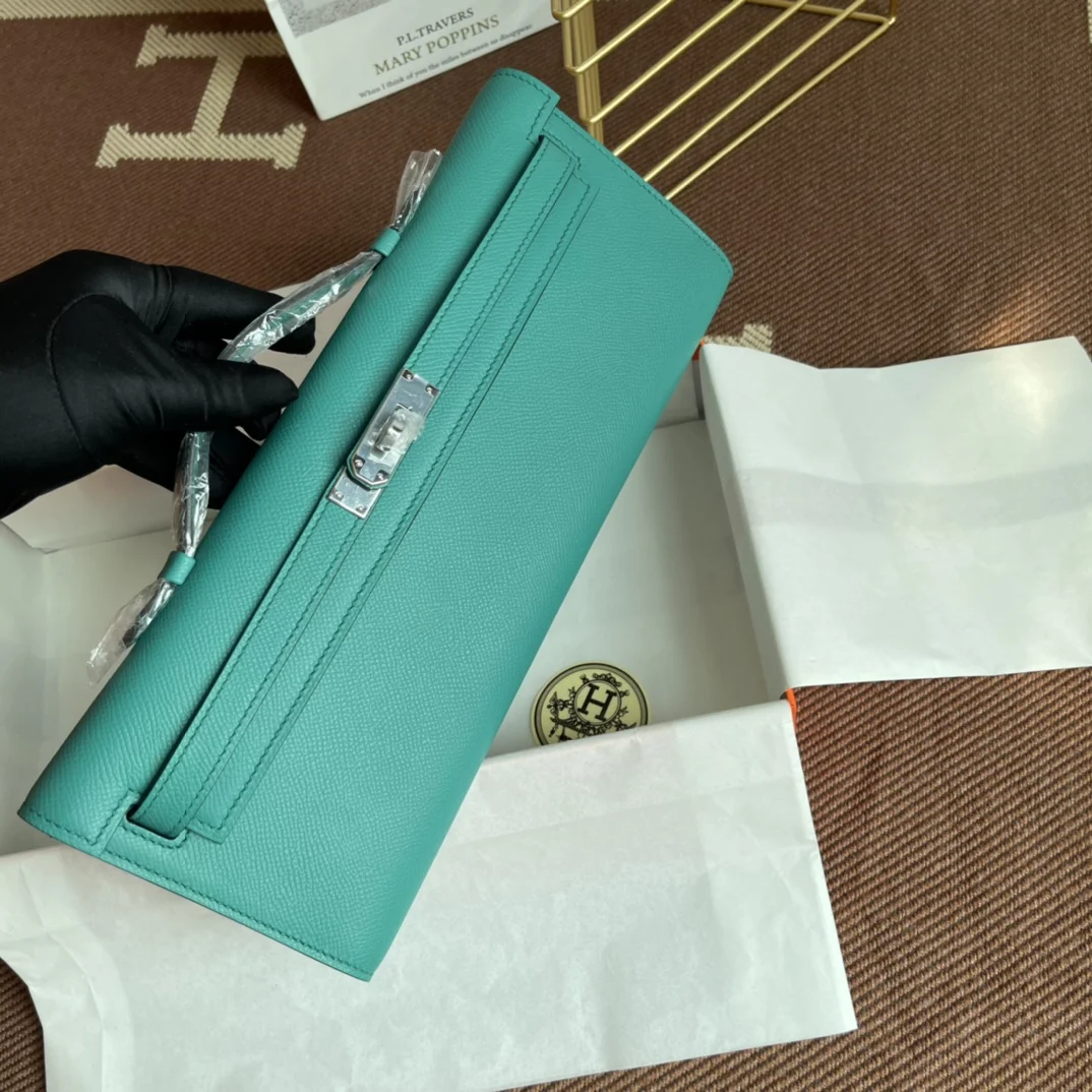 HERMES Clutches Bags Epsom Leather (Turquoise-Silver) 31X14X3CM H00202608091061