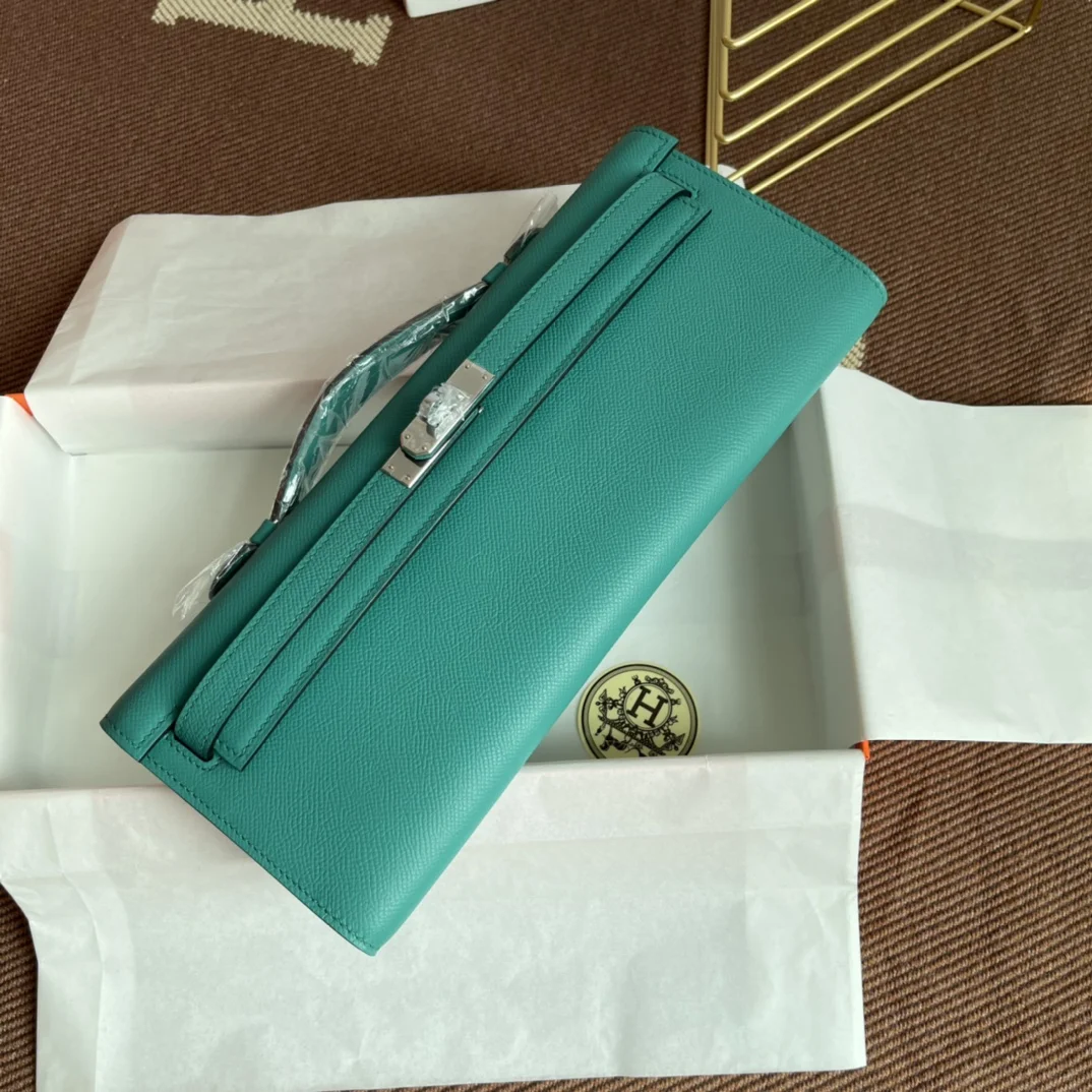 HERMES Clutches Bags Epsom Leather (Turquoise-Silver) 31X14X3CM H00202608091061 - Image 4