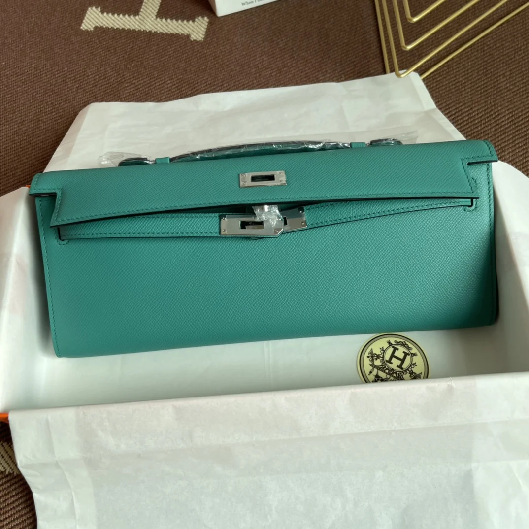HERMES Clutches Bags Epsom Leather (Turquoise-Silver) 31X14X3CM H00202608091061 - Image 6