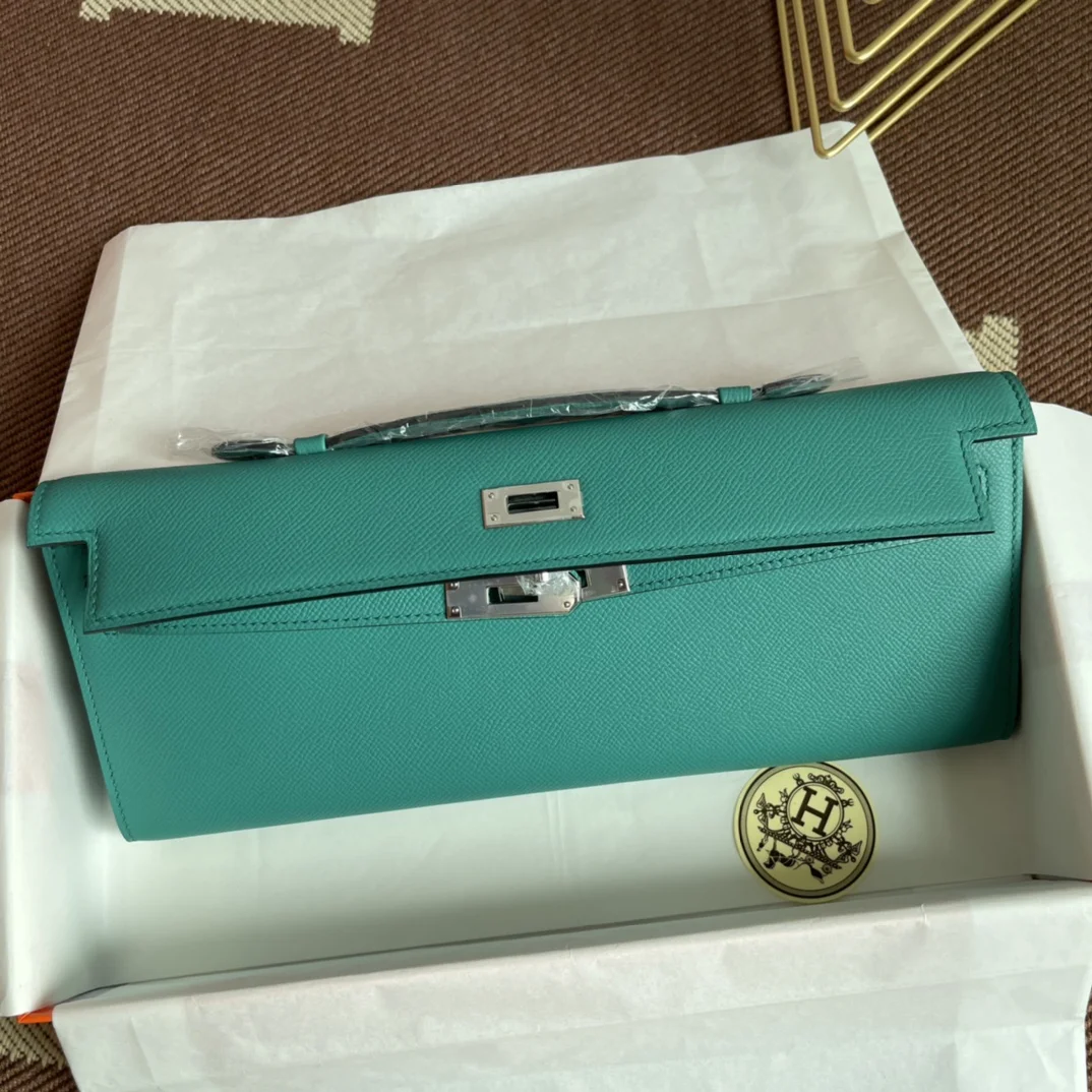 HERMES Clutches Bags Epsom Leather (Turquoise-Silver) 31X14X3CM H00202608091061 - Image 7