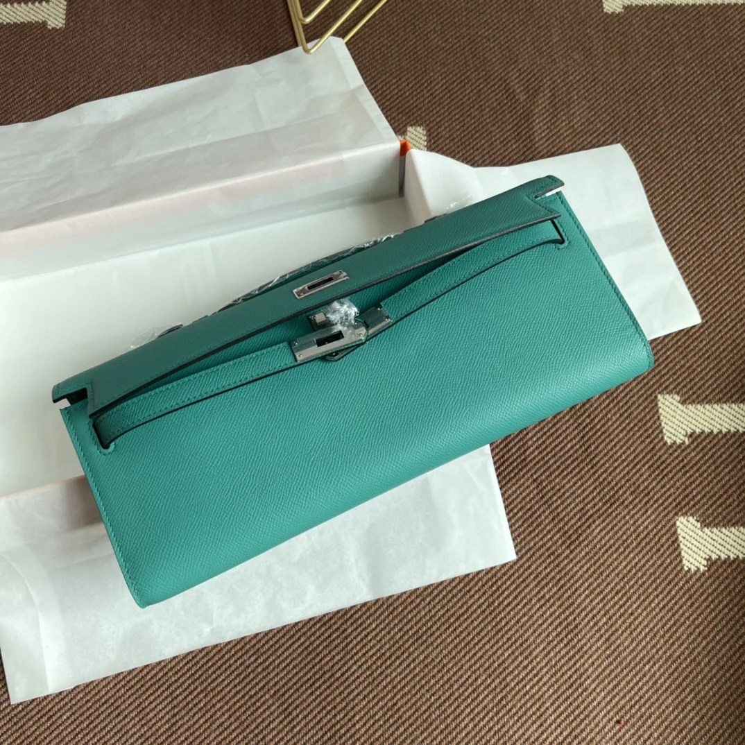 HERMES Clutches Bags Epsom Leather (Turquoise-Silver) 31X14X3CM H00202608091061 - Image 8
