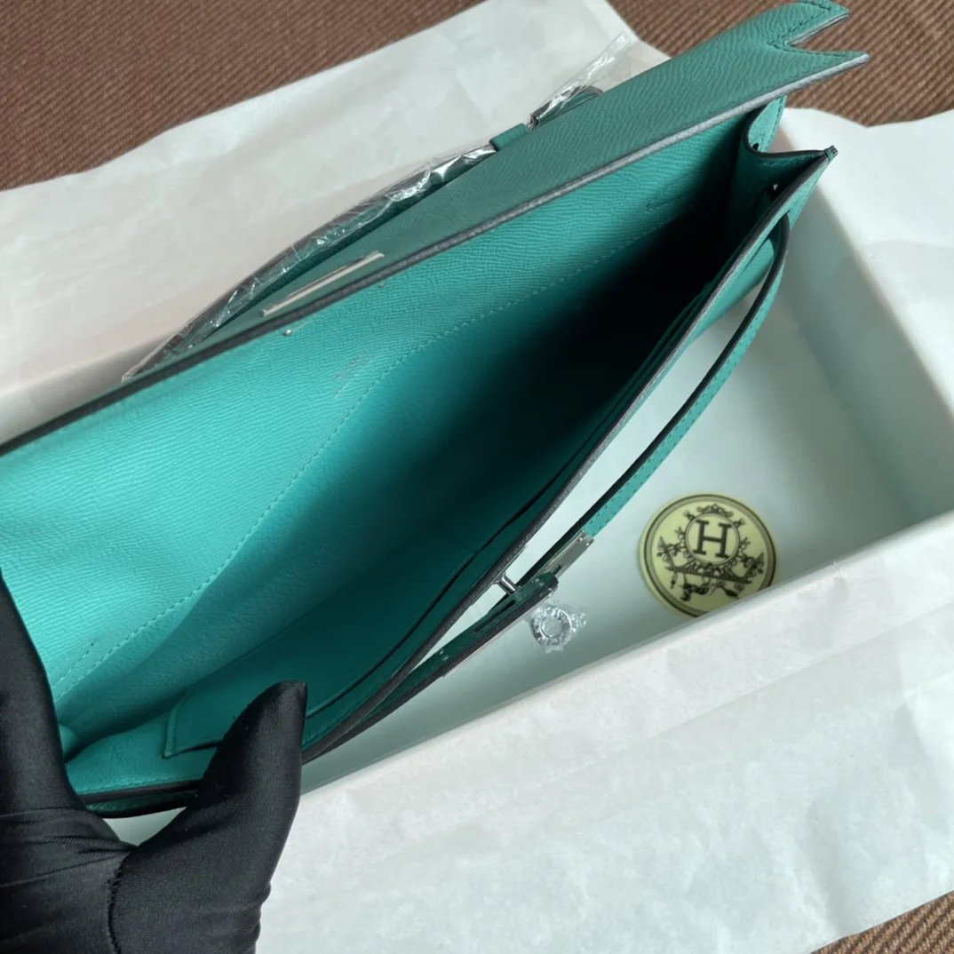 HERMES Clutches Bags Epsom Leather (Turquoise-Silver) 31X14X3CM H00202608091061 - Image 9