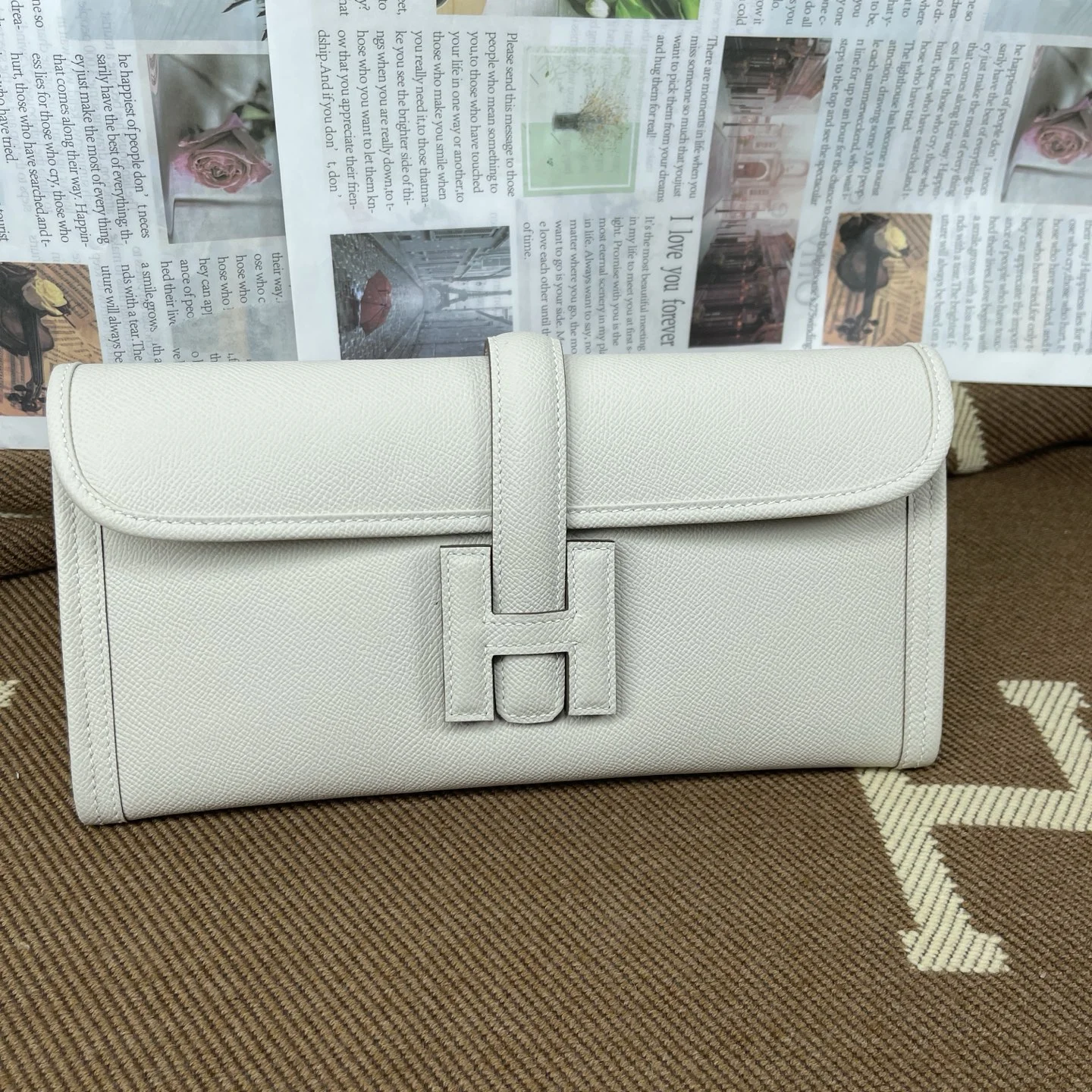 HERMES Clutches Bags Epsom Leather (White-Beige) 29CM H00202608091163