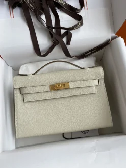 HERMES Clutches Bags Epsom Leather (White-Gold) 22XCM F50202608090209