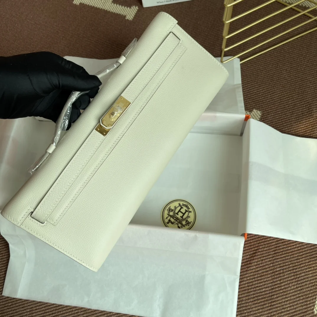 HERMES Clutches Bags Epsom Leather (White-Gold) 31X14X3CM H00202608091057