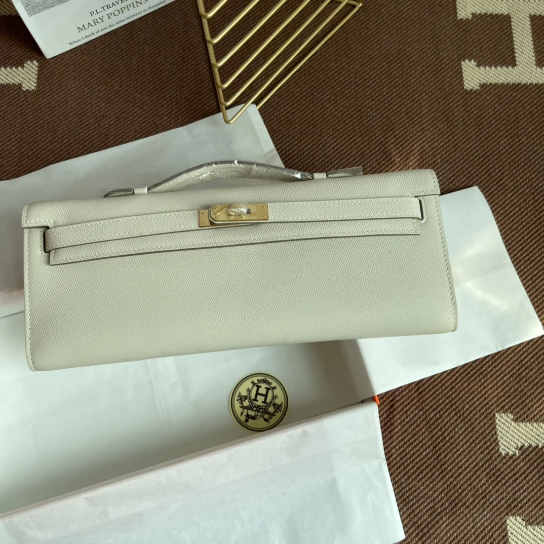 HERMES Clutches Bags Epsom Leather (White-Gold) 31X14X3CM H00202608091057 - Image 4