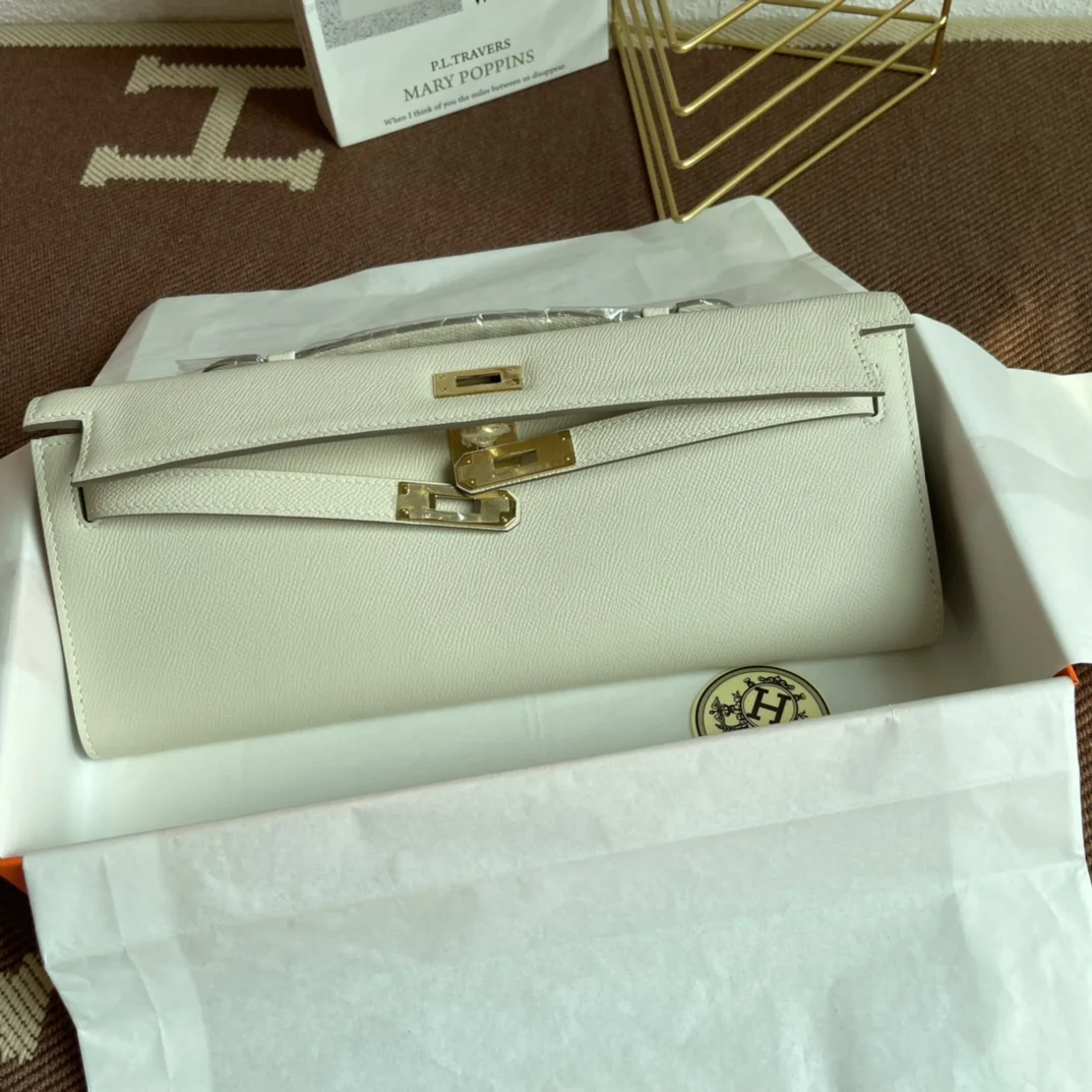 HERMES Clutches Bags Epsom Leather (White-Gold) 31X14X3CM H00202608091057 - Image 6