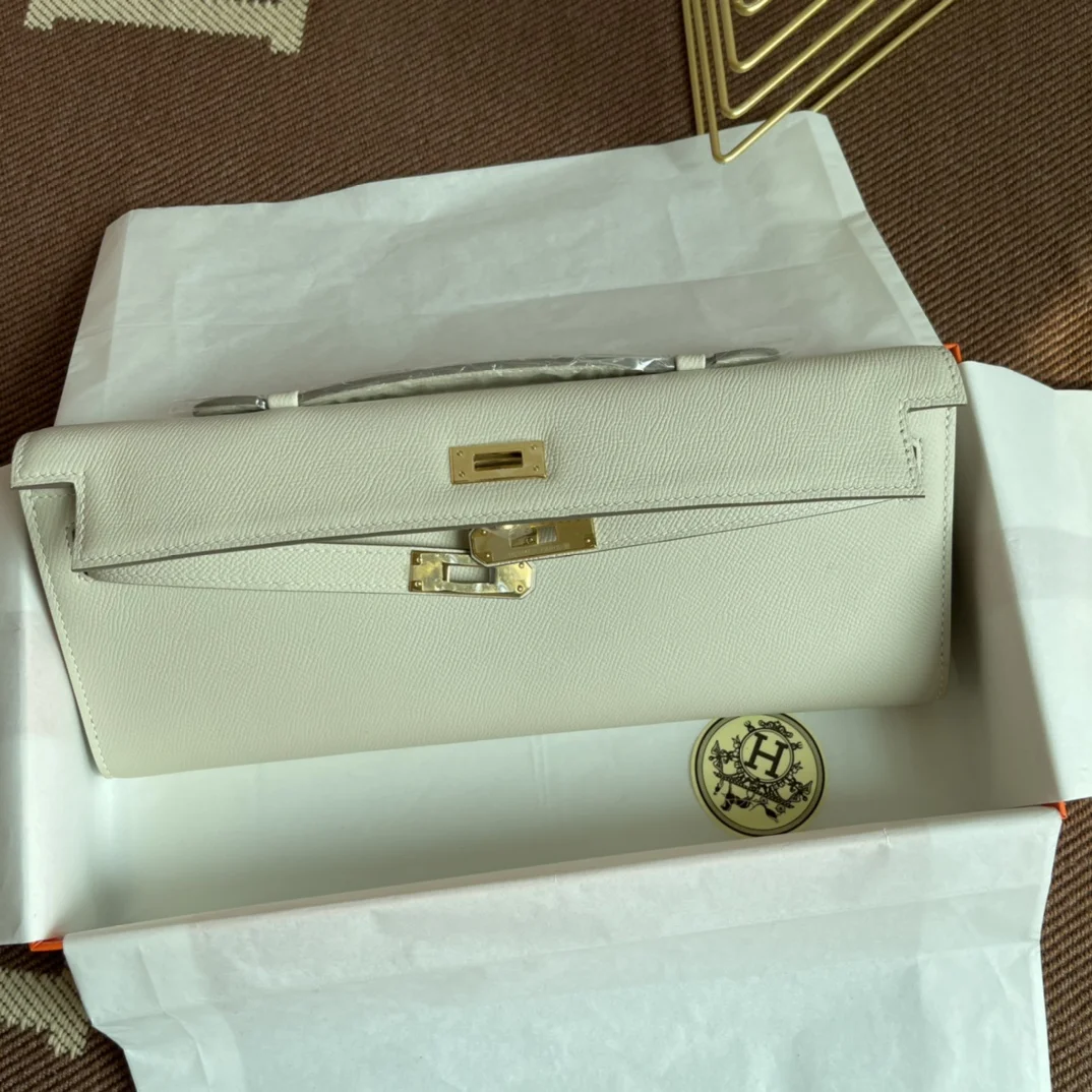 HERMES Clutches Bags Epsom Leather (White-Gold) 31X14X3CM H00202608091057 - Image 7