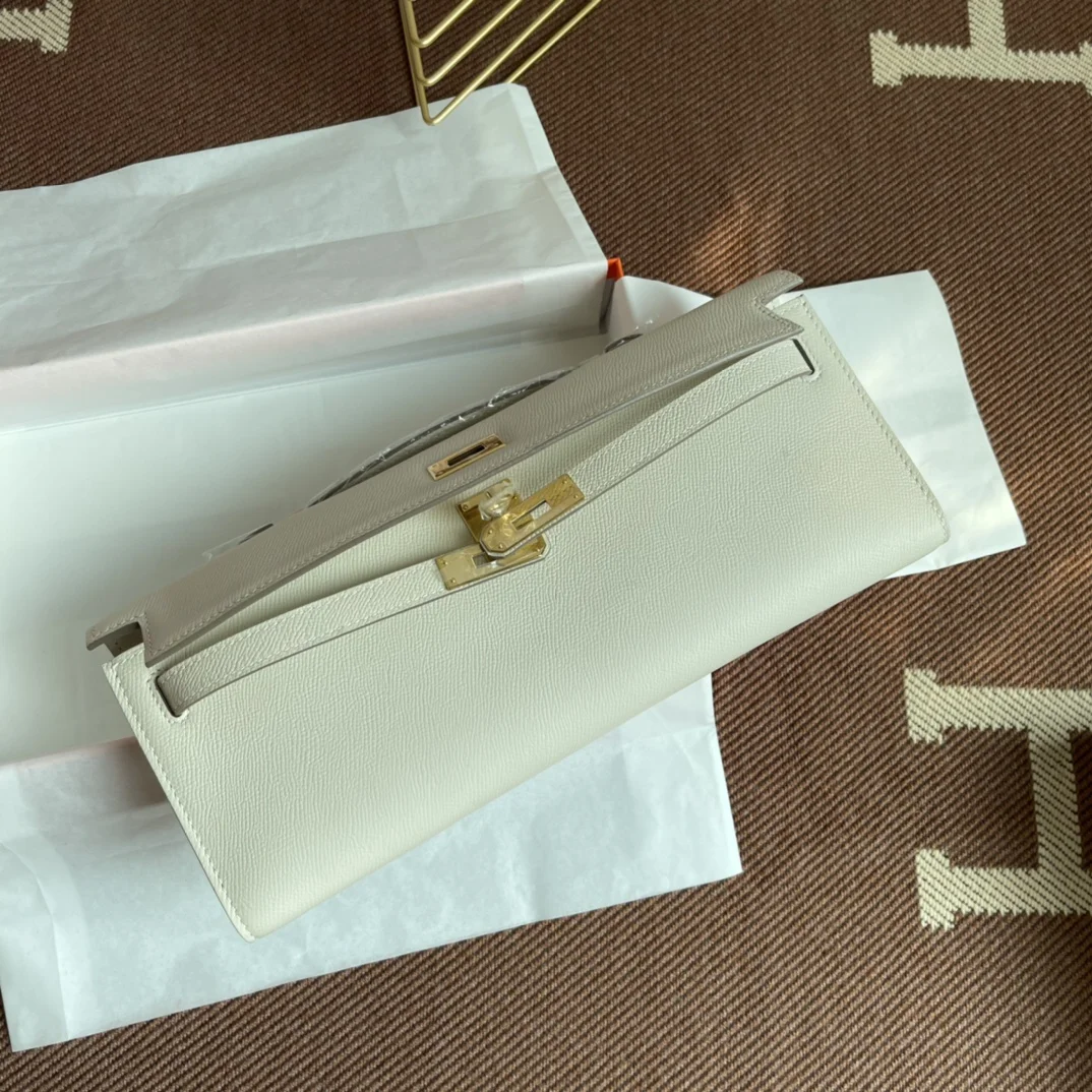 HERMES Clutches Bags Epsom Leather (White-Gold) 31X14X3CM H00202608091057 - Image 8