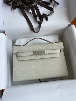 HERMES Clutches Bags Epsom Leather (White-Silver) 22CM F50202608090208