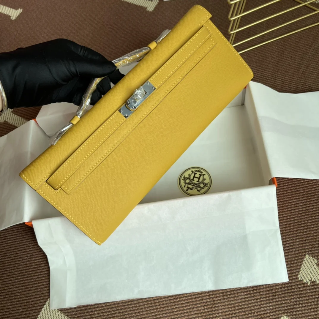 HERMES Clutches Bags Epsom Leather (Yellow-Silver) 31X14X3CM H00202608091067