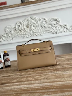 HERMES Clutches Bags Swift Leather (Beige-Gold) 22CM G50202608090174