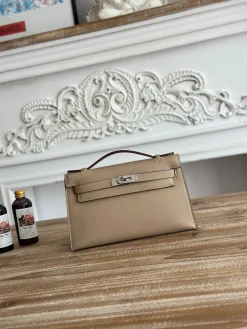 HERMES Clutches Bags Swift Leather (Beige-Silver) 22CM G50202608090189