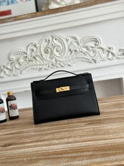 HERMES Clutches Bags Swift Leather (Black-Gold) 22CM G50202608090178