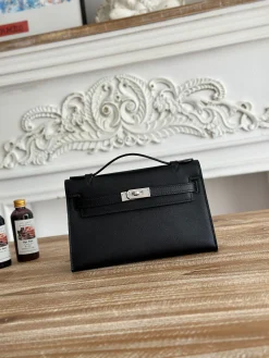 HERMES Clutches Bags Swift Leather (Black-Silver) 22CM G50202608090177