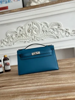 HERMES Clutches Bags Swift Leather (Blue-Black) 22CM G50202608090183