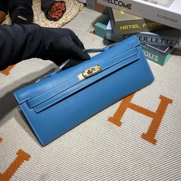 HERMES Clutches Bags Swift Leather (Blue-Gold) 31X14X3CM H50202608091107