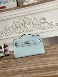 HERMES Clutches Bags Swift Leather (Blue-Silver) 22CM G50202608090179