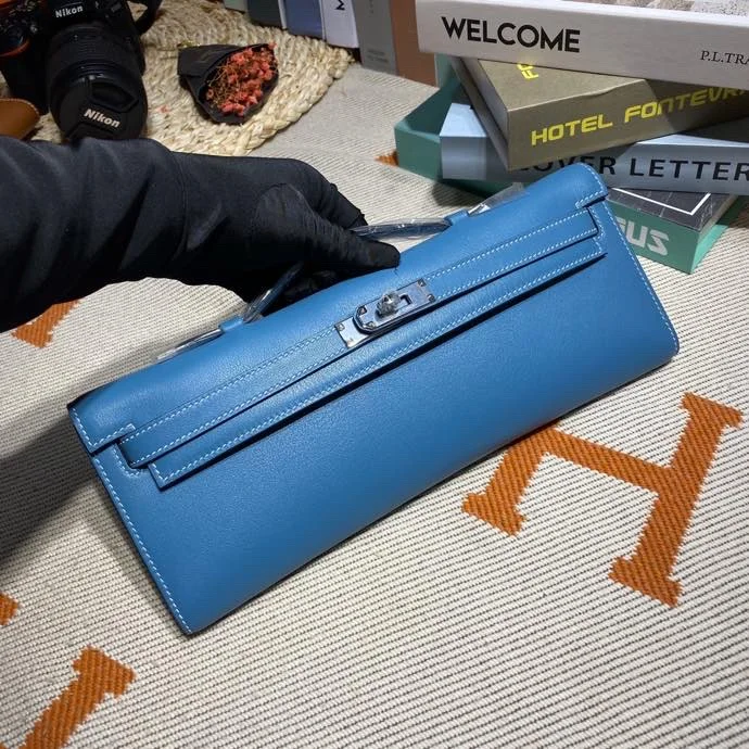 HERMES Clutches Bags Swift Leather (Blue-Silver) 31x14x3CM H50202608091108