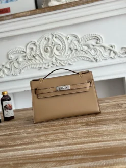 HERMES Clutches Bags Swift Leather (Brown-Silver) 22CM G50202608090173