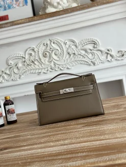 HERMES Clutches Bags Swift Leather (Brown-Silver) 22XCM G50202608090169