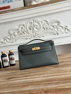 HERMES Clutches Bags Swift Leather (Gray-Gold) 22CM G50202608090202