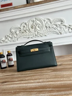 HERMES Clutches Bags Swift Leather (Green-Gold) 22XCM G50202608090197