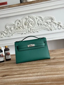 HERMES Clutches Bags Swift Leather (Green-Silver) 22CM G50202608090194