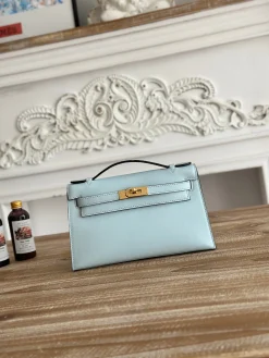 HERMES Clutches Bags Swift Leather (Light Blue-Gold) One Size G50202608090180