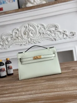 HERMES Clutches Bags Swift Leather (Mint Green-Gold) 22XCM G50202608090188