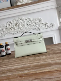 HERMES Clutches Bags Swift Leather (Mintgreen-Silver) 22XCM G50202608090187