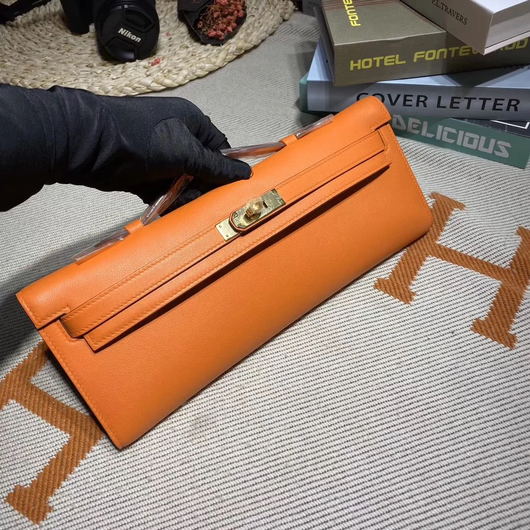 HERMES Clutches Bags Swift Leather (Orange-Gold) 31X14X3CM H50202608091099