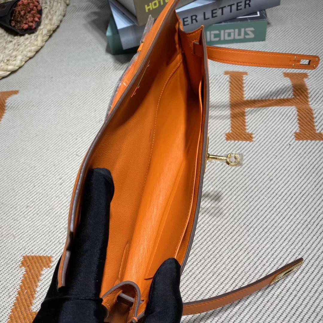 HERMES Clutches Bags Swift Leather (Orange-Gold) 31X14X3CM H50202608091099 - Image 8