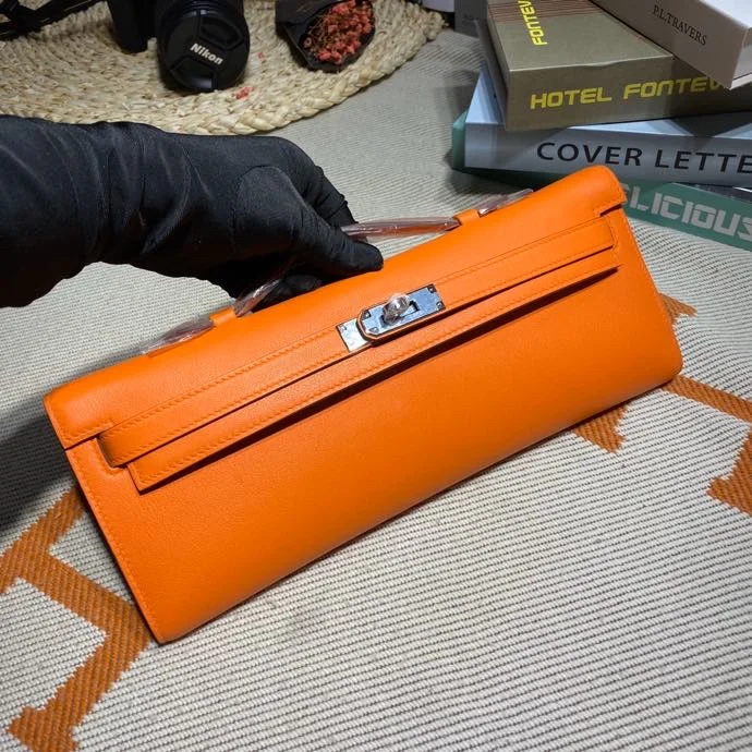 HERMES Clutches Bags Swift Leather (Orange-Silver) 31X14X3CM H50202608091100