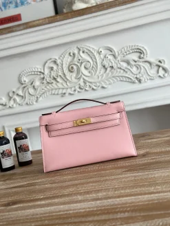 HERMES Clutches Bags Swift Leather (Pink-Gold) 22CM G50202608090198