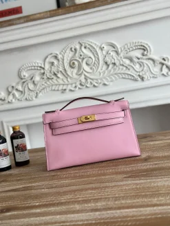 HERMES Clutches Bags Swift Leather (Pink-Gold) 22XCM G50202608090195