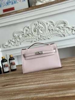 HERMES Clutches Bags Swift Leather (Pink-Silver) 22CM G50202608090191
