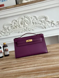 HERMES Clutches Bags Swift Leather (Purple-Gold) 22XCM G50202608090172