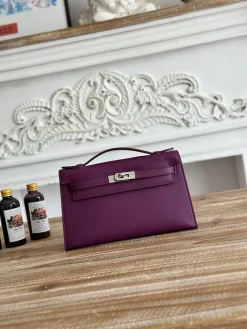 HERMES Clutches Bags Swift Leather (Purple-Silver) 22CM G50202608090171