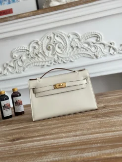 HERMES Clutches Bags Swift Leather (White-Gold) 22CM G50202608090176