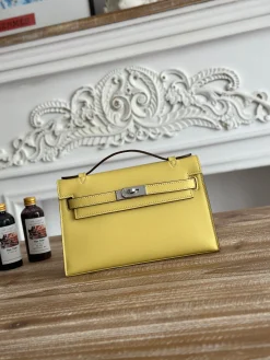 HERMES Clutches Bags Swift Leather (Yellow-Brown) 22CM G50202608090196