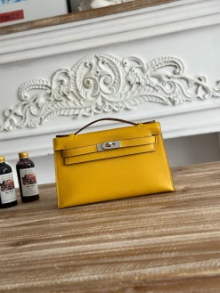 HERMES Clutches Bags Swift Leather (Yellow-Brown) 22XCM G50202608090193