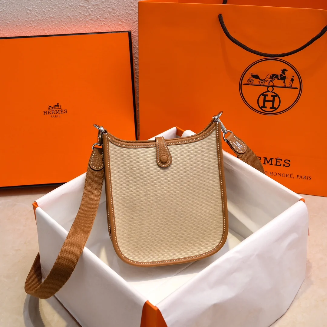 HERMES Shoulder Bags Canvas Leather (Beige-Brown) 16X29CM I50202608090437 - Image 2