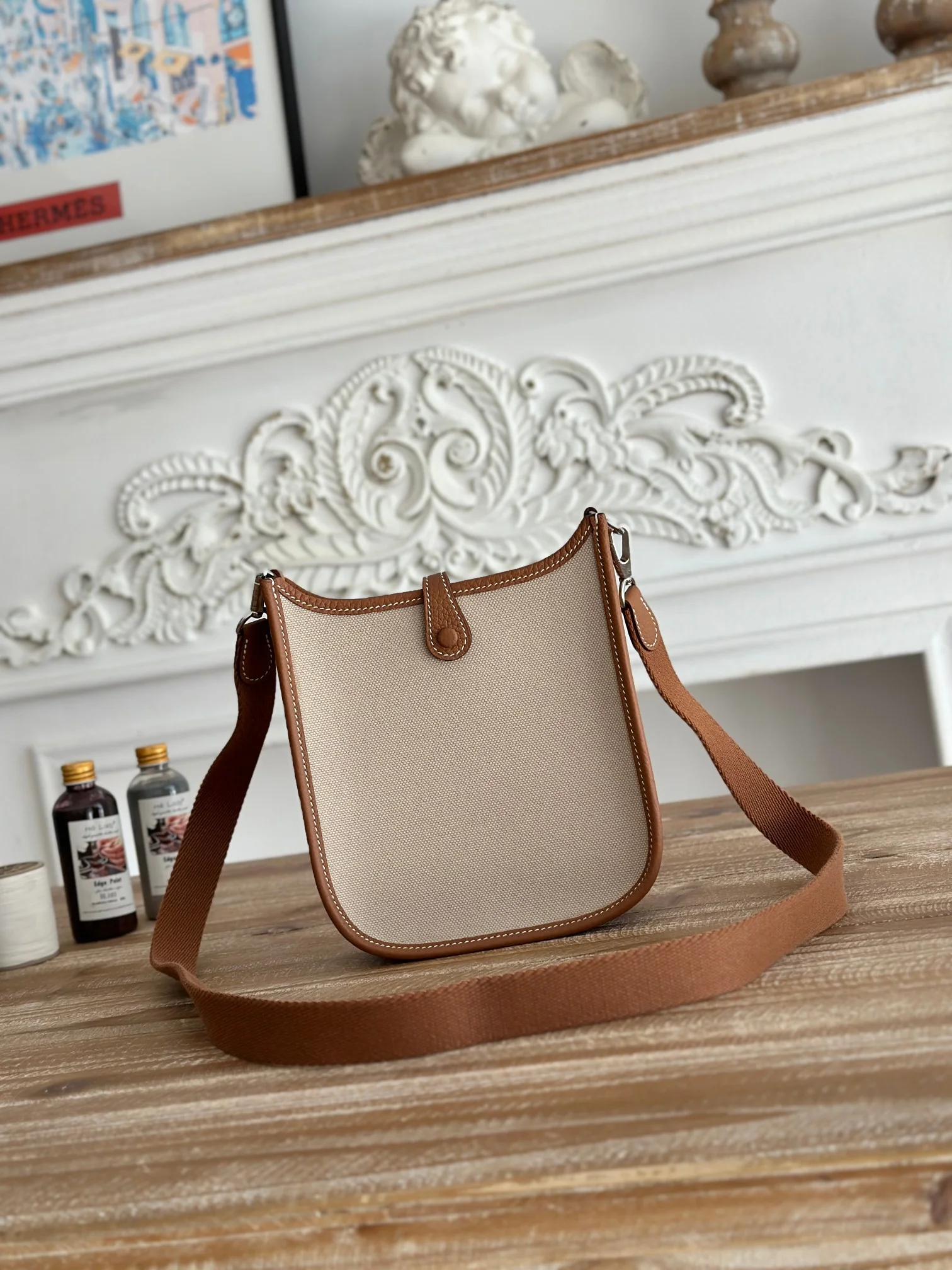 HERMES Shoulder Bags Canvas Leather (Beige-Brown) 29X16CM I50202608090436 - Image 3
