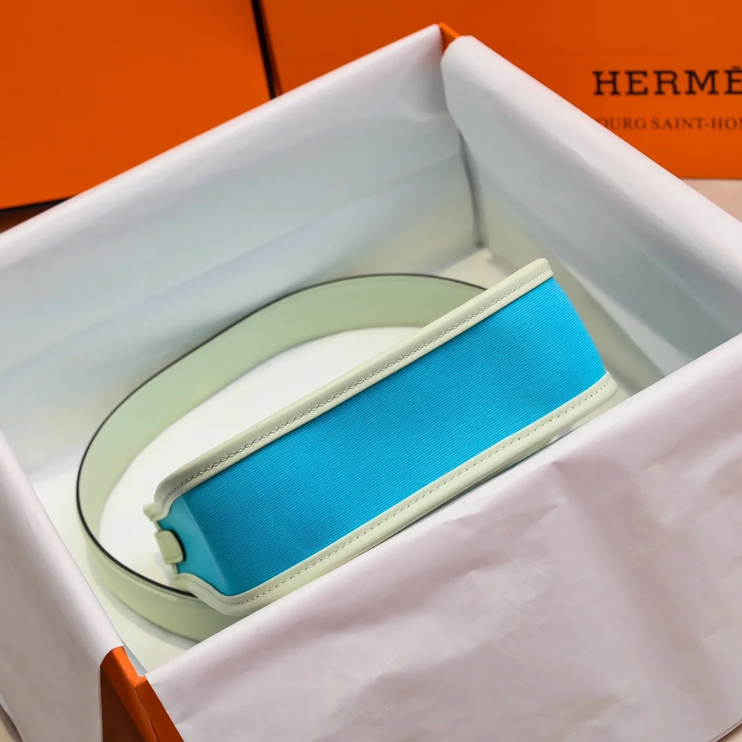 HERMES Shoulder Bags Canvas Leather (Blue-Yellow) 16X29CM I50202608090443 - Image 2